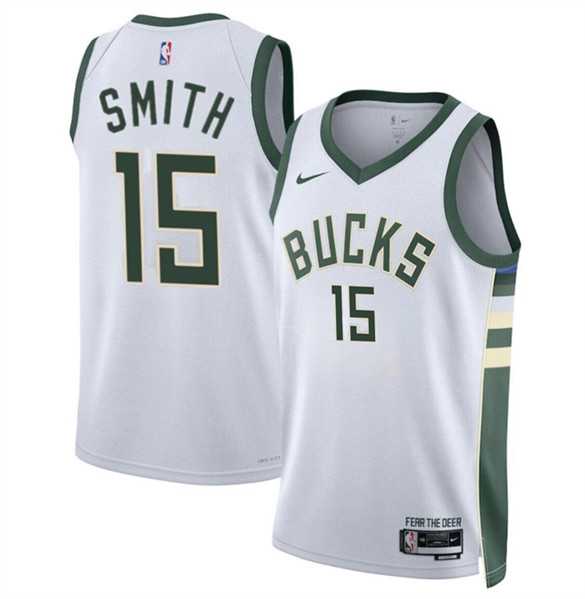 Mens Milwaukee Bucks #15 Tyler Smith White 2024 Draft Association Edition Stitched Basketball Jersey Dzhi